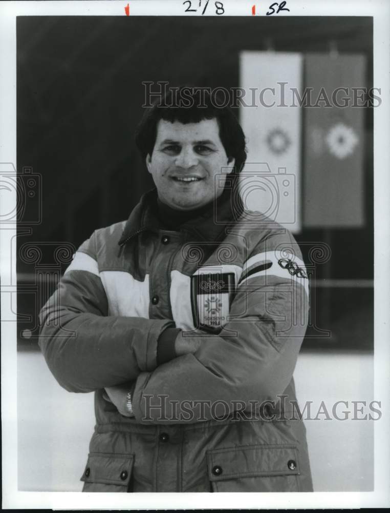 1984 Press Photo Mike Eruzione at Winter Olympics in Sarajevo, Yugoslavia - Historic Images