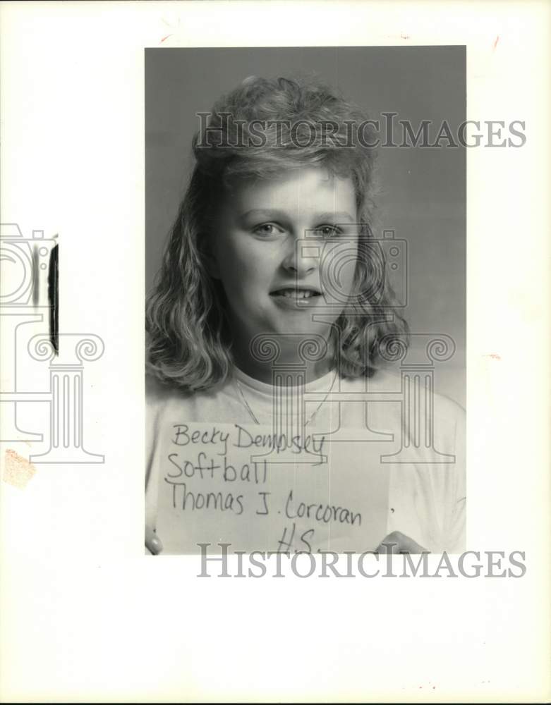 1990 Press Photo Becky Dempsey, Thomas J. Corcoran High School Softball Player- Historic Images