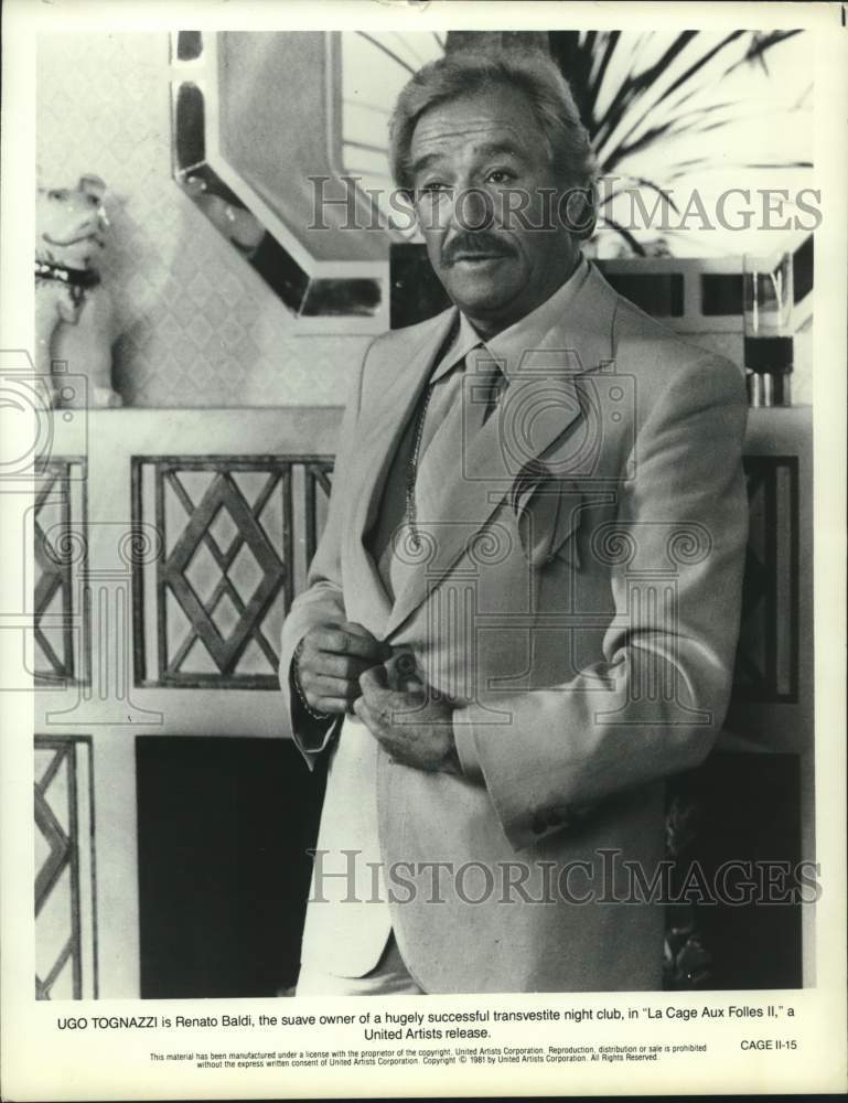 1980 Press Photo Ugo Tognazzi appears in &quot;La Cage Aux Folles II&quot; - Historic Images