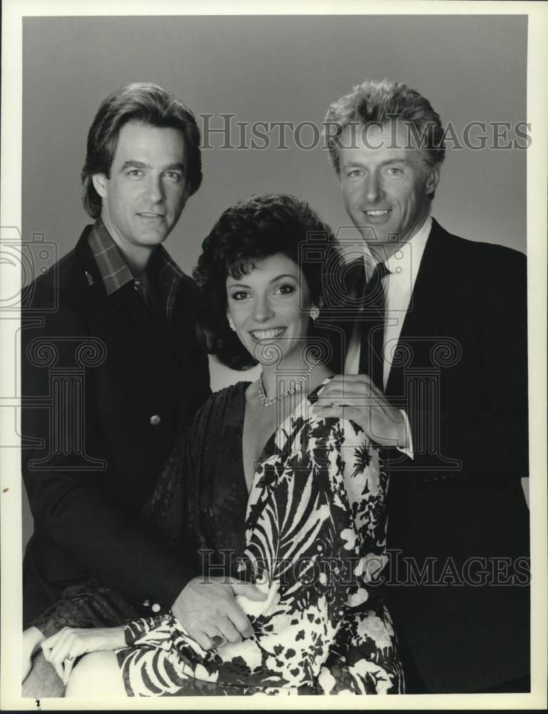 1985 Press Photo Louan Gideon, David Forsyth & Joe Lambie in Search for Tomorrow - Historic Images