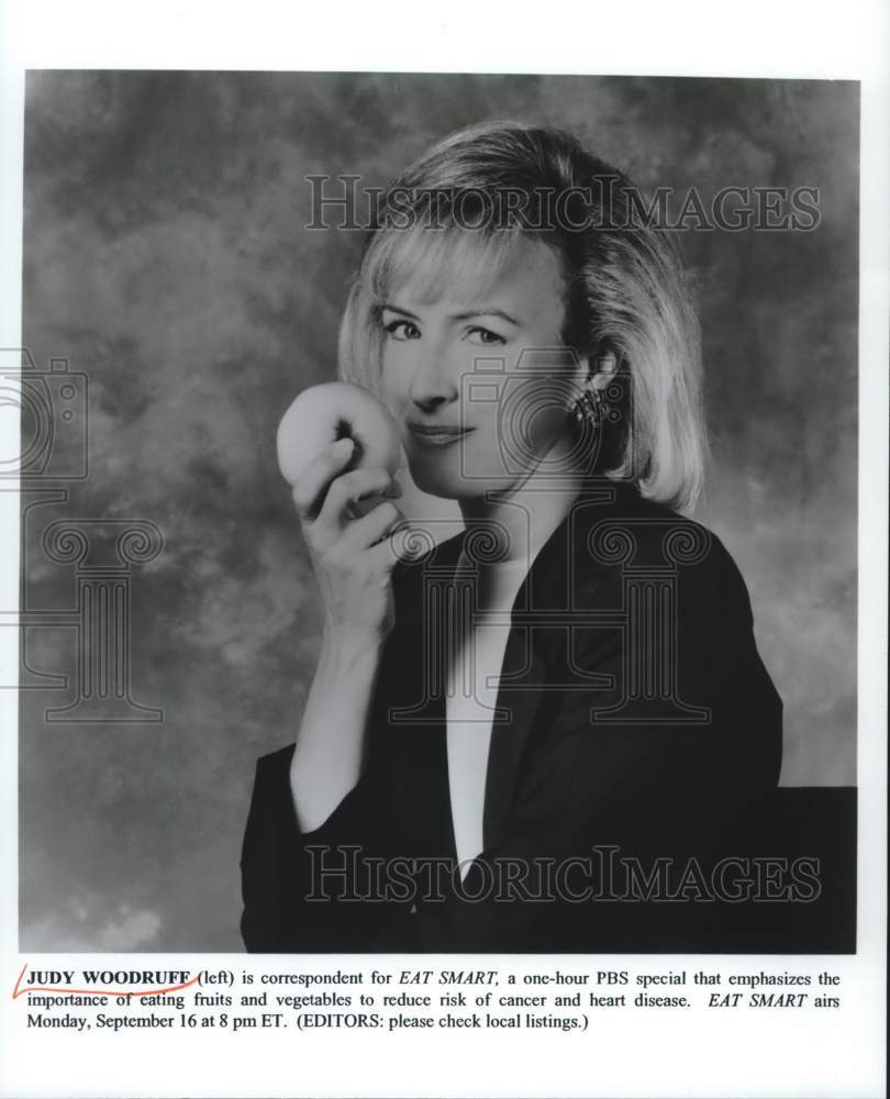 Press Photo Judy Woodruff is correspondent for &quot;Eat Smart&quot; television special - Historic Images