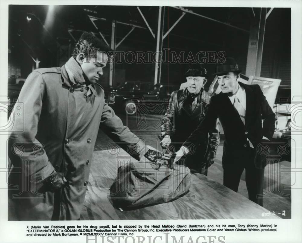 1984 Press Photo Mario Van Peebles, David Buntzman &amp; Kenny Marino in movie scene - Historic Images