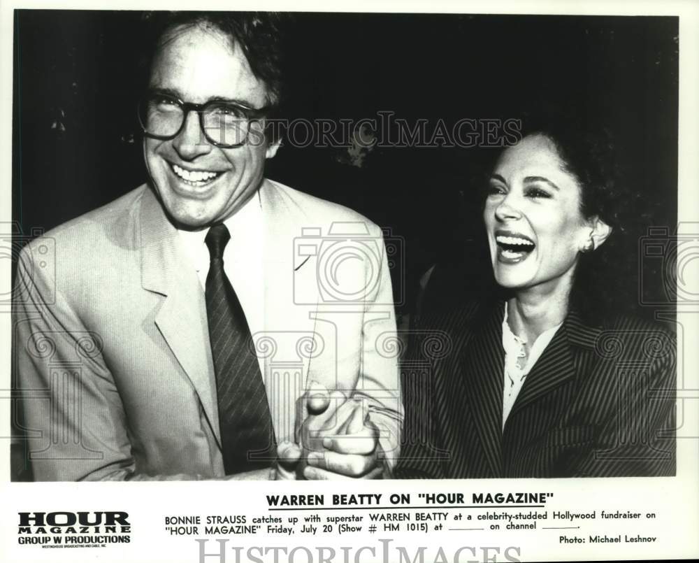 Press Photo Bonnie Strauss and Warren Beatty on "Hour Magazine" - Historic Images