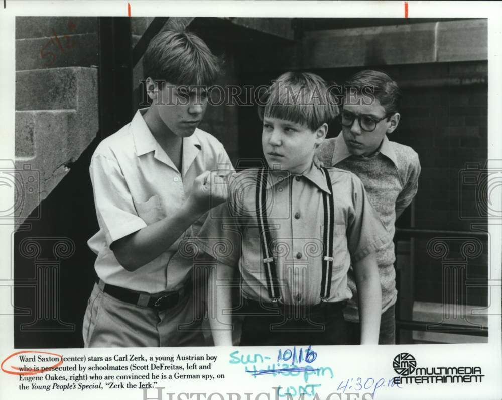 Press Photo Ward Saxton, Scott DeFreitas &amp; Eugene Oakes in &quot;Zerk the Jerk&quot; - Historic Images