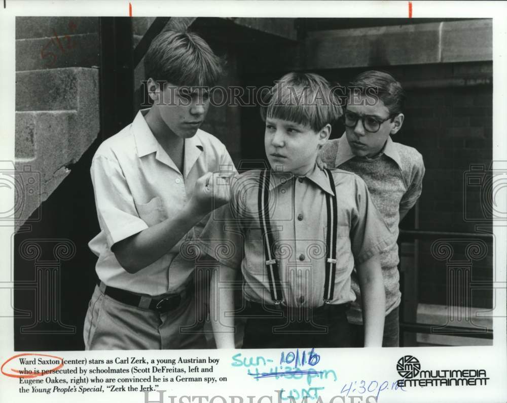 Press Photo Ward Saxton, Scott DeFreitas & Eugene Oakes in "Zerk the Jerk" - Historic Images