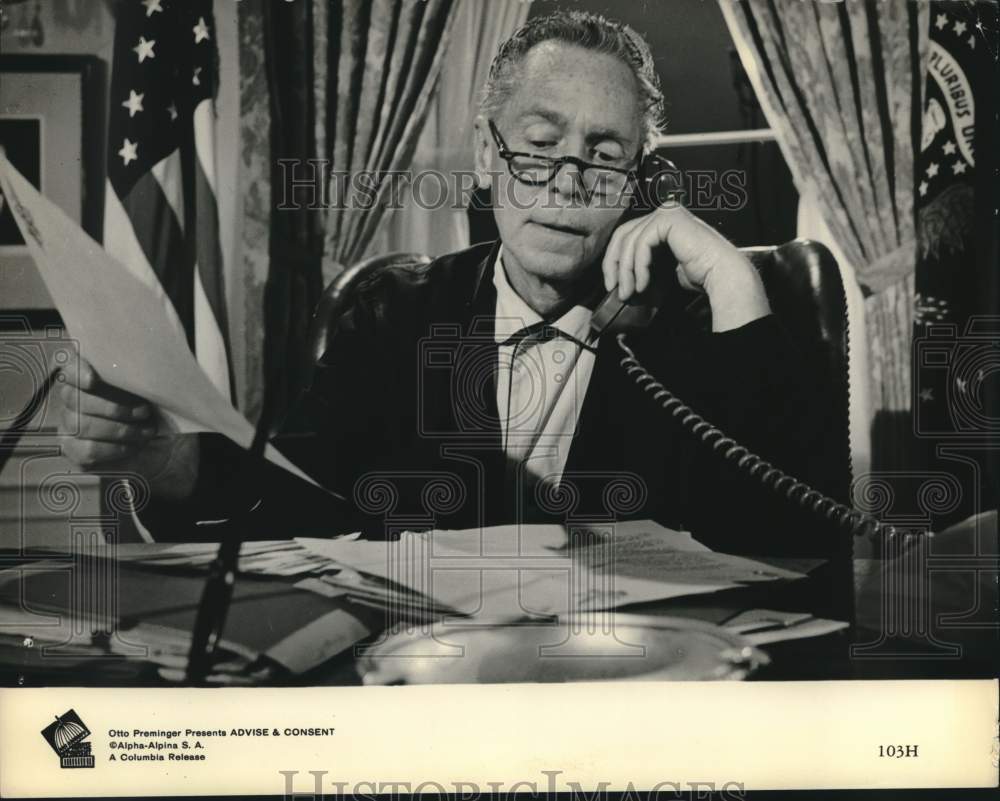 Press Photo Franchot Tone appears in "Advise & Consent" movie scene - Historic Images