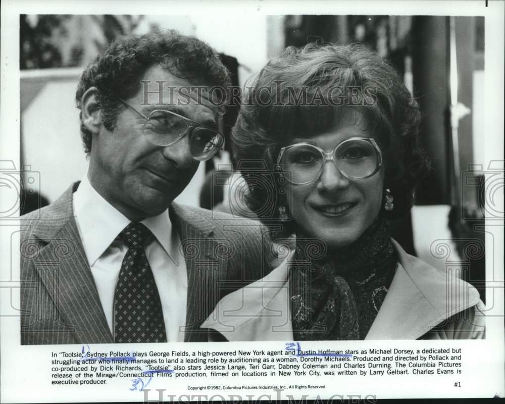 1982 Press Photo Sydney Pollack and Dustin Hoffman in &quot;Tootsie&quot; scene - Historic Images