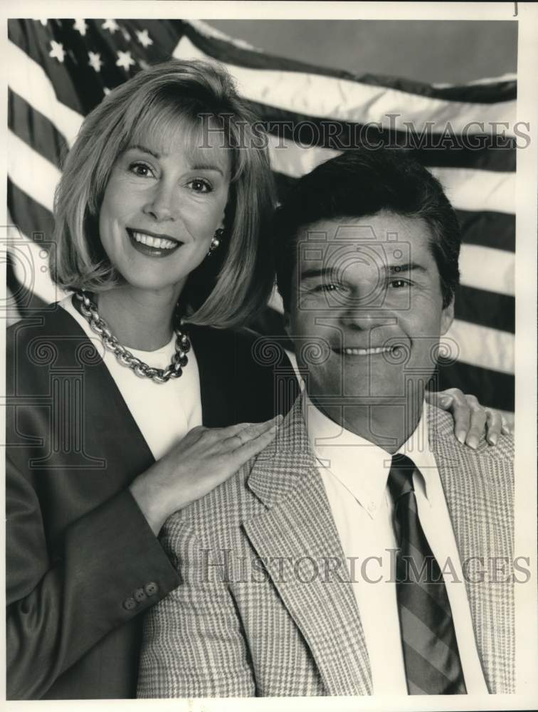 1991 Press Photo Sarah Purcell &amp; Fred Willard host &quot;Real People Reunion Special&quot; - Historic Images