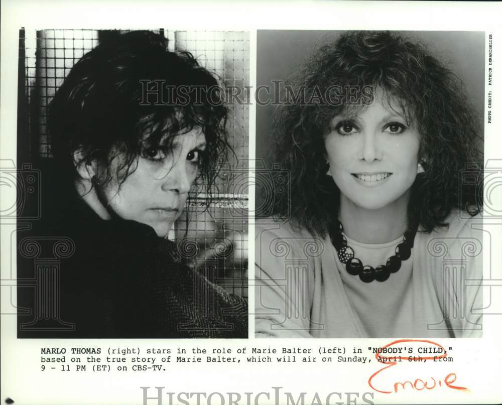 Press Photo Marlo Thomas Stars as Marie Balter in &quot;Nobody&#39;s Child&quot; on CBS - Historic Images