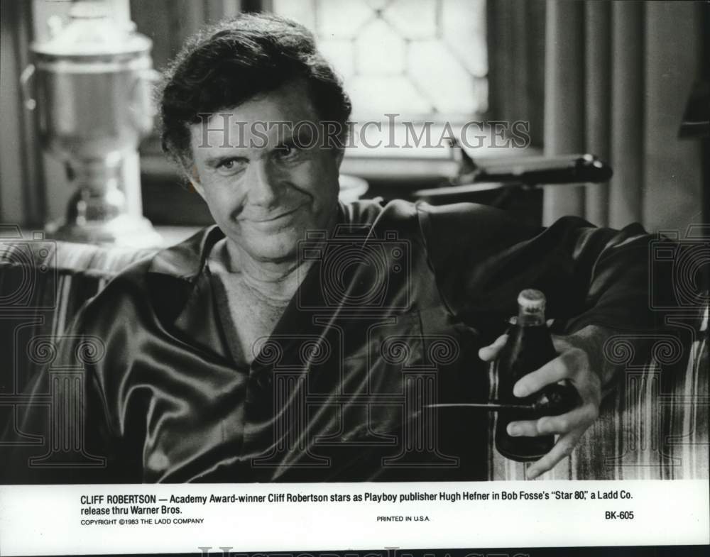 1983 Press Photo Cliff Robertson as Hugh Hefner in &quot;Star 80&quot; - Historic Images