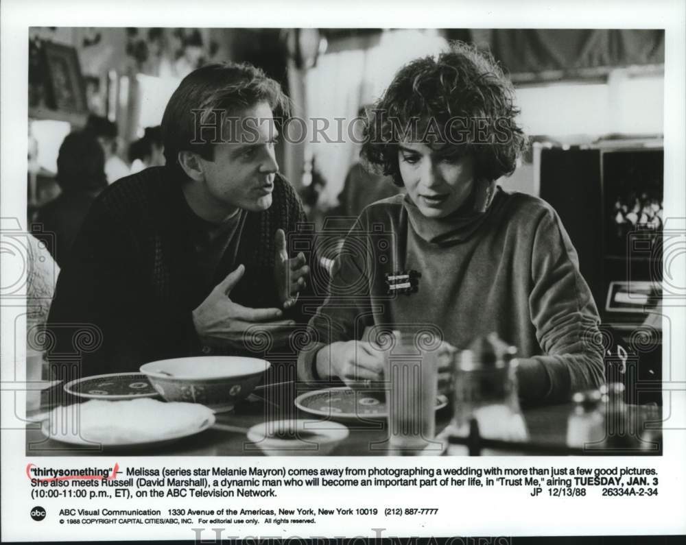 1988 Press Photo Melanie Mayron and David Marshall in "thirtysomething" - Historic Images