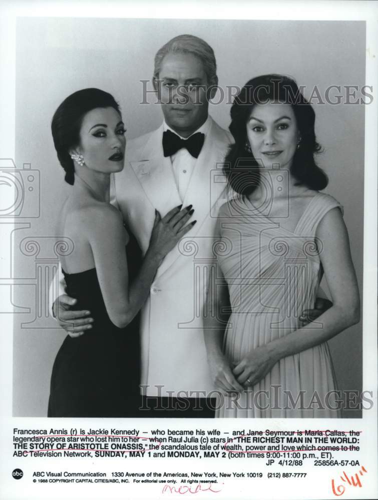 1988 Press Photo Jane Seymour, Raul Julia, Francesca Annis Star in ABC Movie - Historic Images