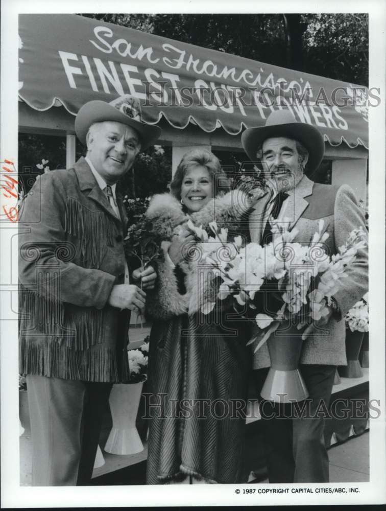 1987 Press Photo Robert Mandan, Dinah Shore, Stuart Whitman Star in &quot;Hotel&quot; - Historic Images