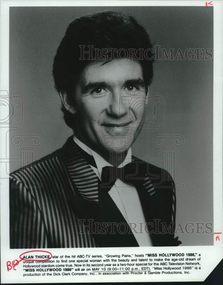1986 Alan Thicke Hosts "Miss Hollywood 1986" on Television - Historic Images
