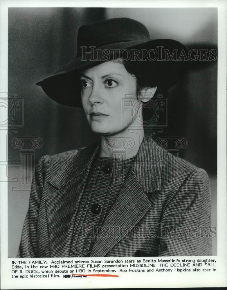 1985 Press Photo Susan Sarandon in "Mussolini: The Decline and Fall of Il Duce" - Historic Images