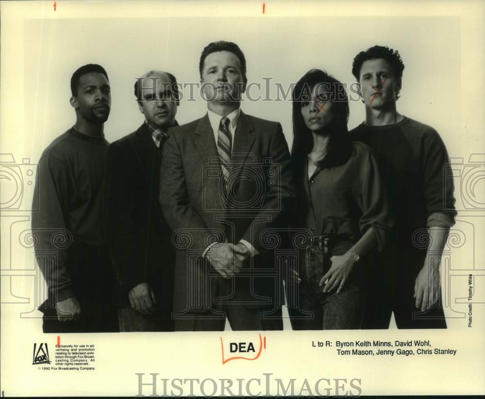 1990 Press Photo Byron Minns, David Wohl, Tom Mason, Jenny Gago &amp; Chris Stanley - Historic Images