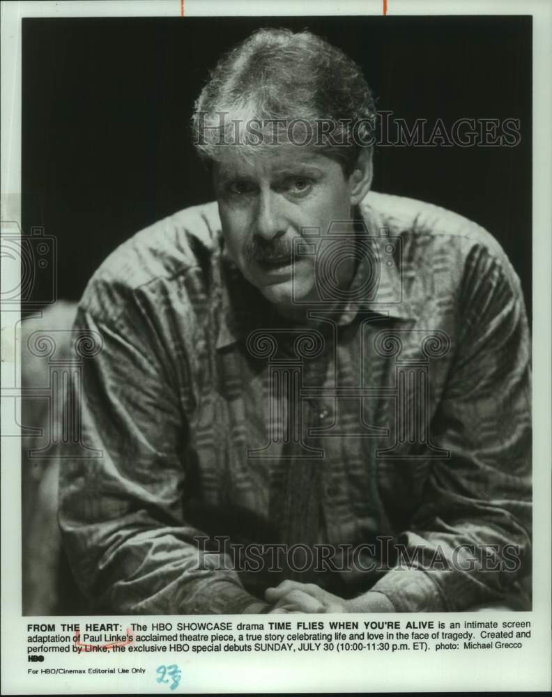 1989 Press Photo Paul Linke appears in &quot;Time Flies When You&#39;re Alive&quot; - Historic Images