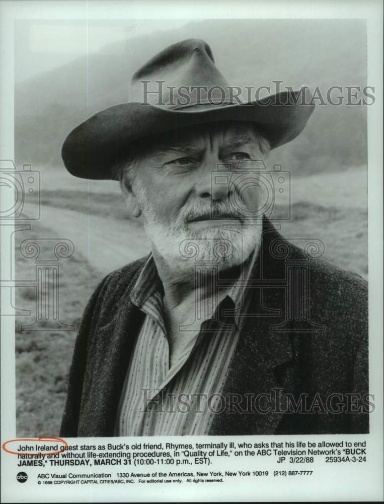 1988 Press Photo John Ireland guest stars in "Buck James" - Historic Images