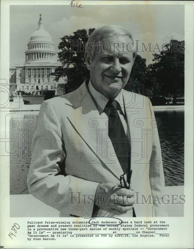 1980 Press Photo Columnist Jack Anderson in "Government As It Is" - syp11294- Historic Images