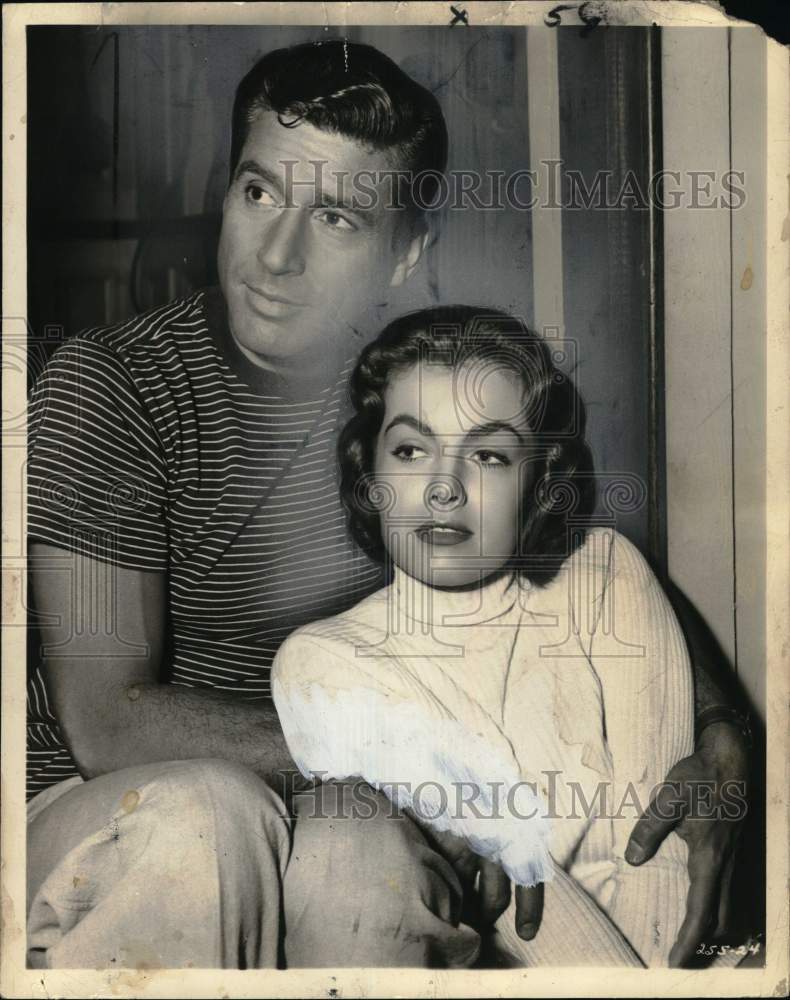 1959 Joanna Barnes poses with co-star-Historic Images