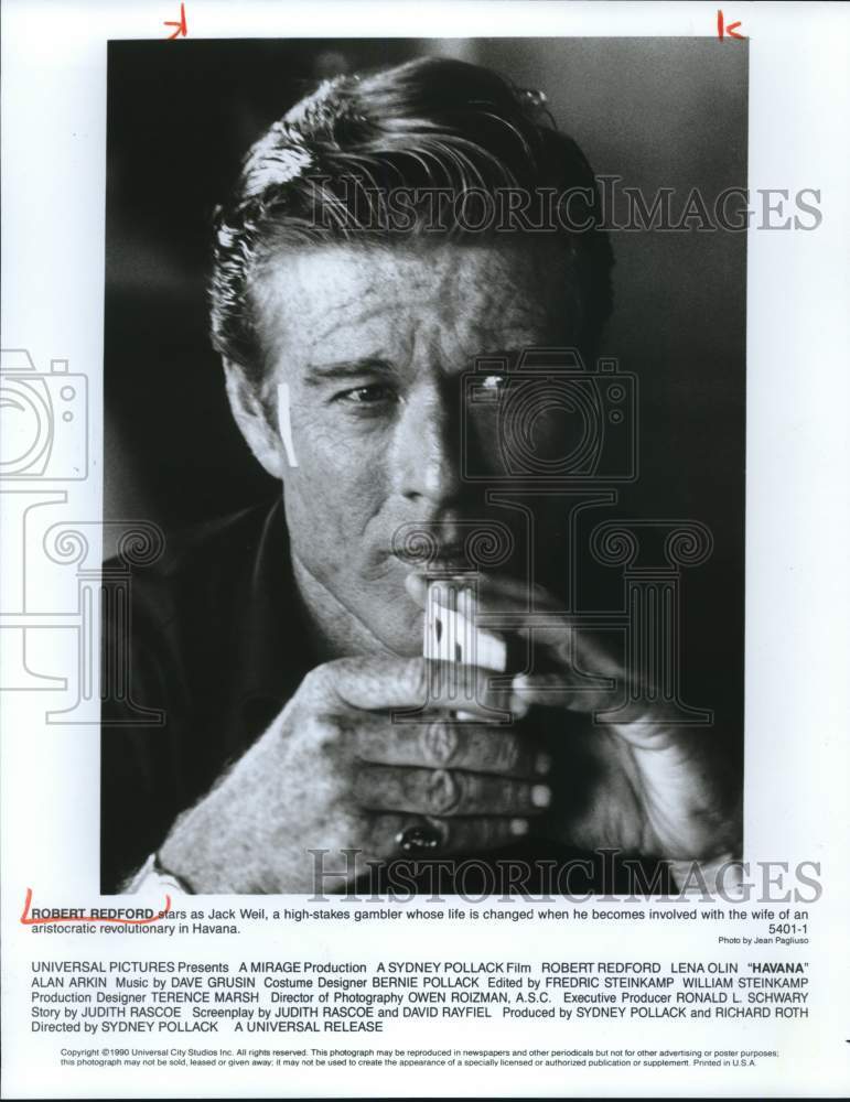 1990 Press Photo Actor Robert Redford as Jack Weil in &quot;Havana&quot; Movie Closeup - Historic Images