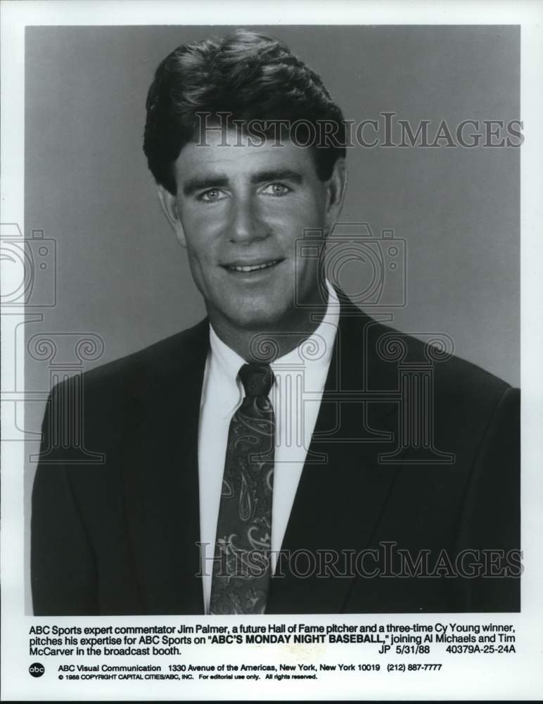 1988 Press Photo ABC Sports Expert Commentator Jim Palmer, Monday Night Baseball- Historic Images