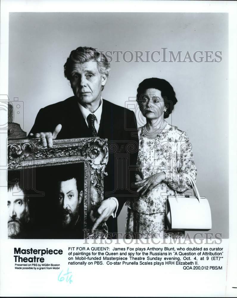 1992 Press Photo Actor James Fox, Prunella Scales in &quot;A Question of Attribution&quot;- Historic Images