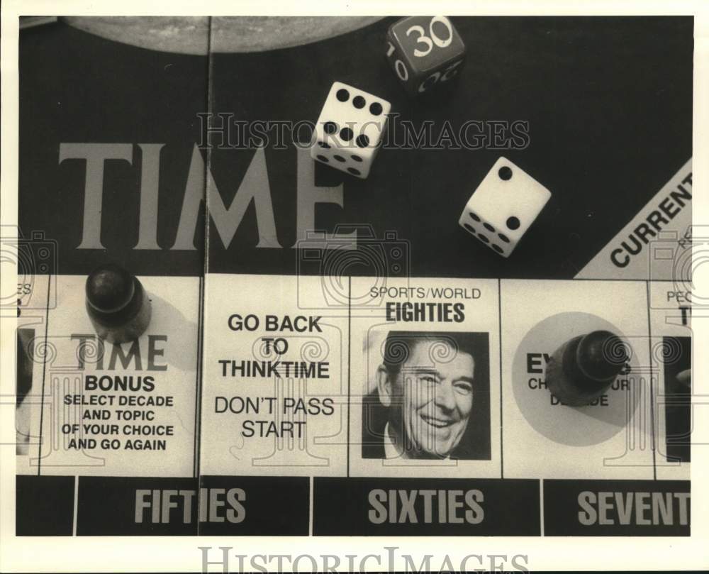 Press Photo Board and Game Pieces for "Time" Board Game - Historic Images