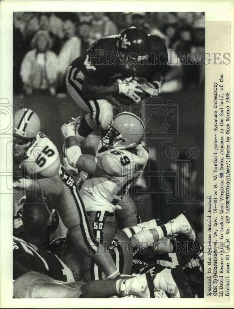 1988 Press Photo Syracuse U football linebacker David Bavaro attempts tackle- Historic Images