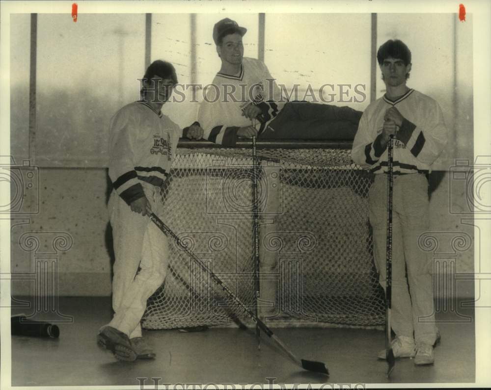 Press Photo Auburn Hockey Players at Casey Park Rink, Auburn, New York - Historic Images