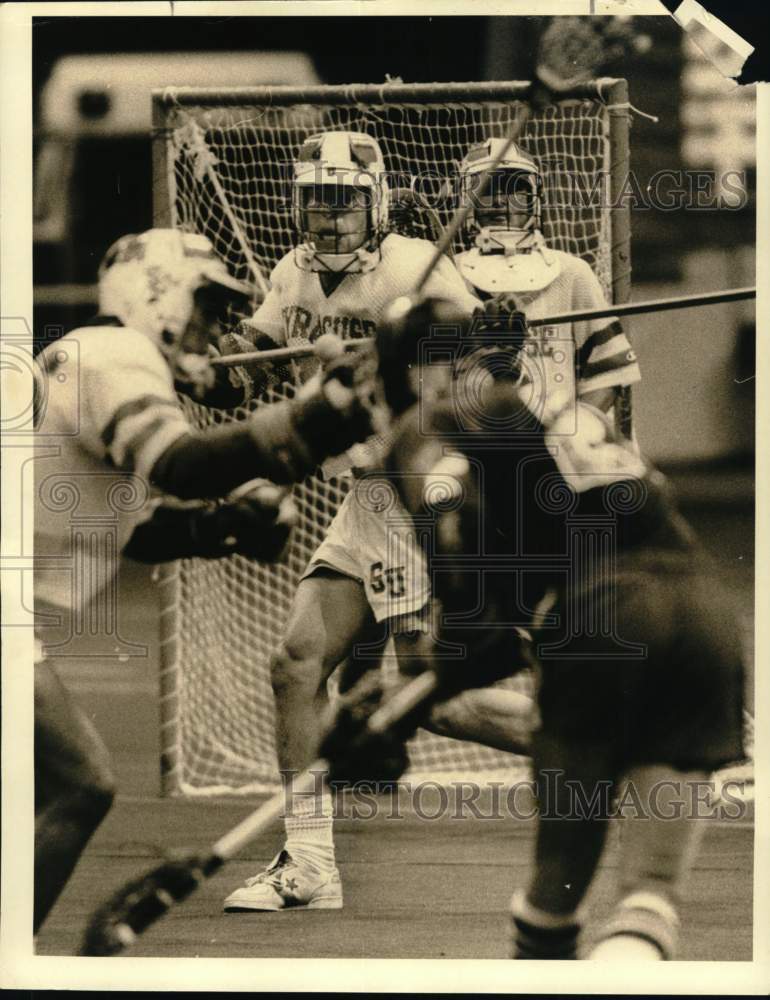 1985 Press Photo Syracuse University Lacrosse Game, Kevin Sheehan, Defenseman - Historic Images