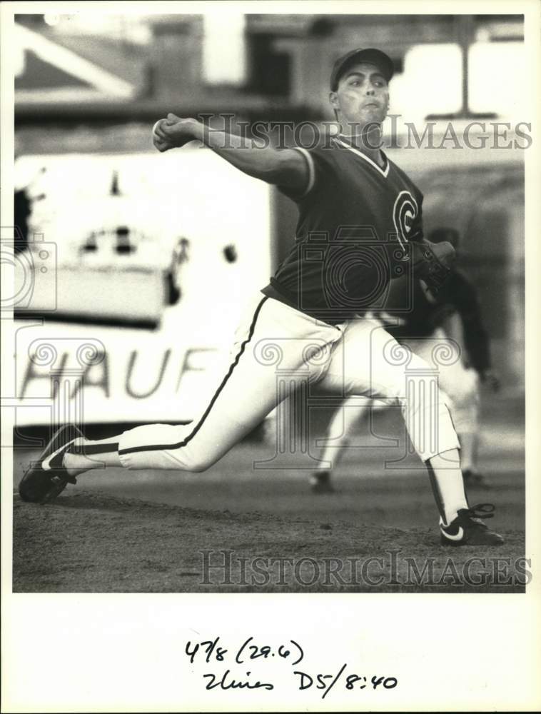 1988 Press Photo Iowa Cubs Baseball Pitcher Len Damian pitches against Chiefs - Historic Images