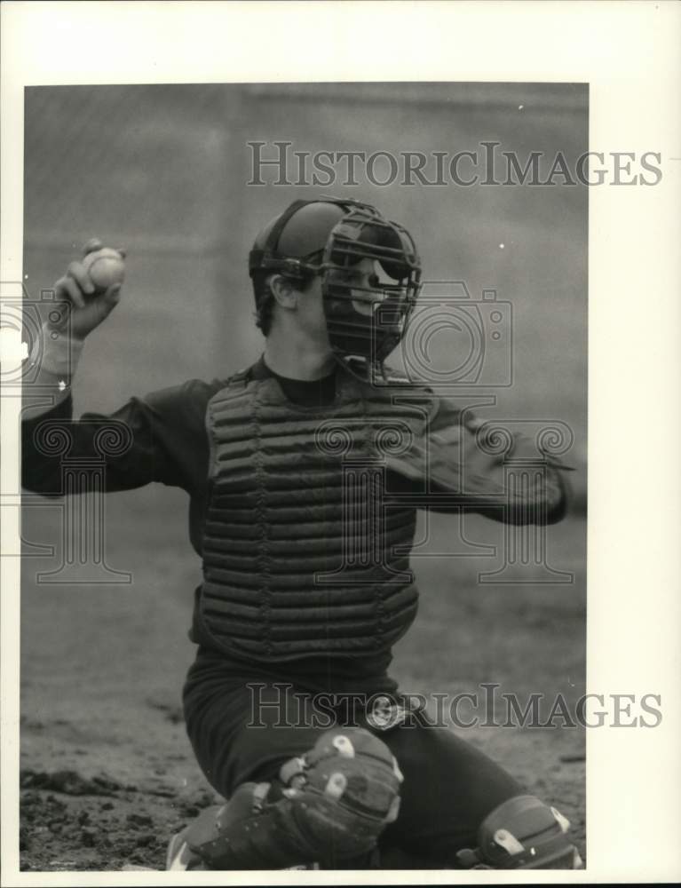 1987 Press Photo Onondaga Community College baseball catcher Kevin Carroll- Historic Images