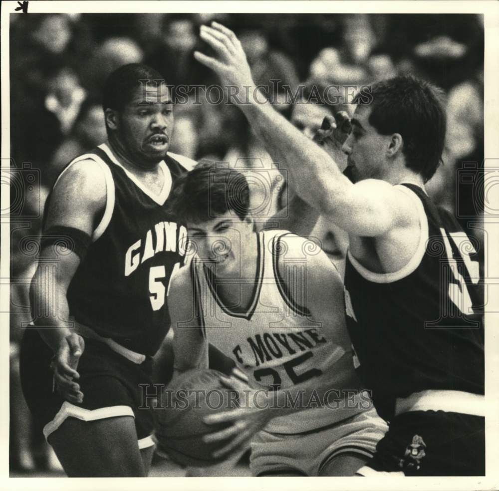 1988 Press Photo Jim Cunningham, David Morris, John Bowen in Basketball Game- Historic Images