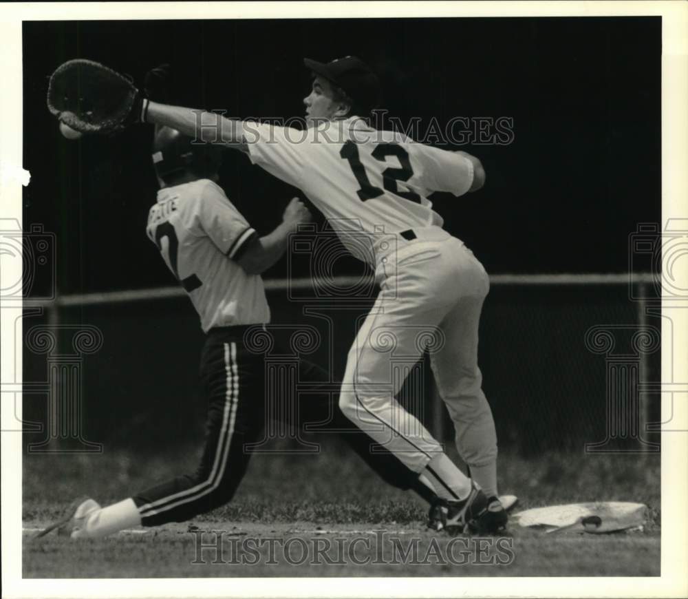 Press Photo Ryan Cartwright with Dave Burdette in Liverpool Baseball Game - Historic Images