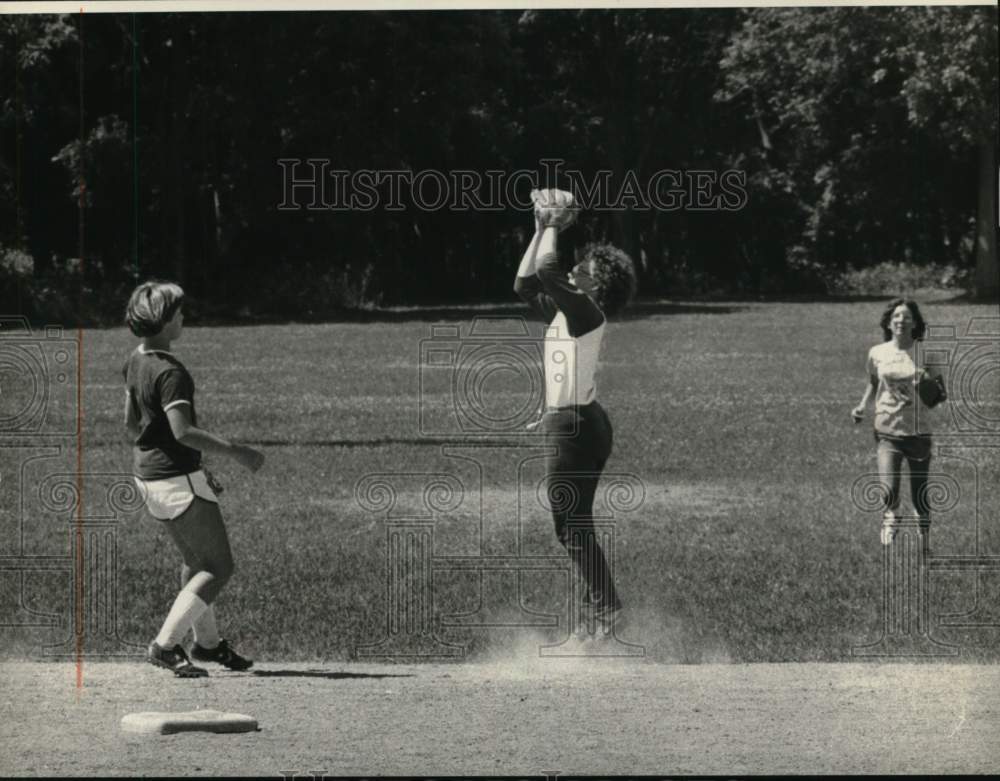 Press Photo Women Playing Baseball at Field - sys08143- Historic Images
