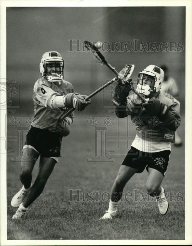 1989 Press Photo Peter LaFrance and Joe Callahan, Lacrosse, Empire State Games- Historic Images