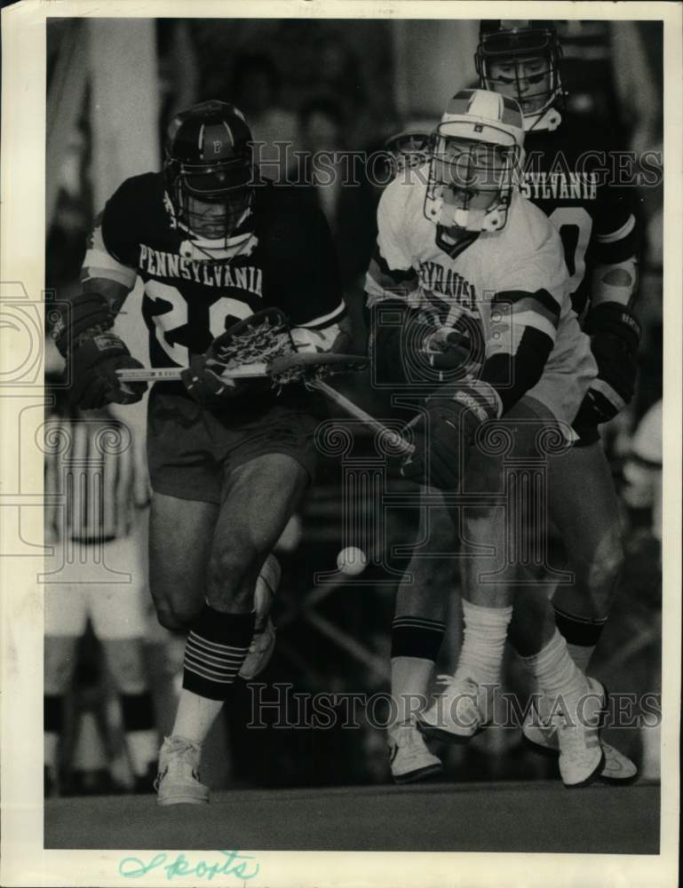 1983 Press Photo Players in Lacrosse Game, Syracuse University and Pennsylvania - Historic Images