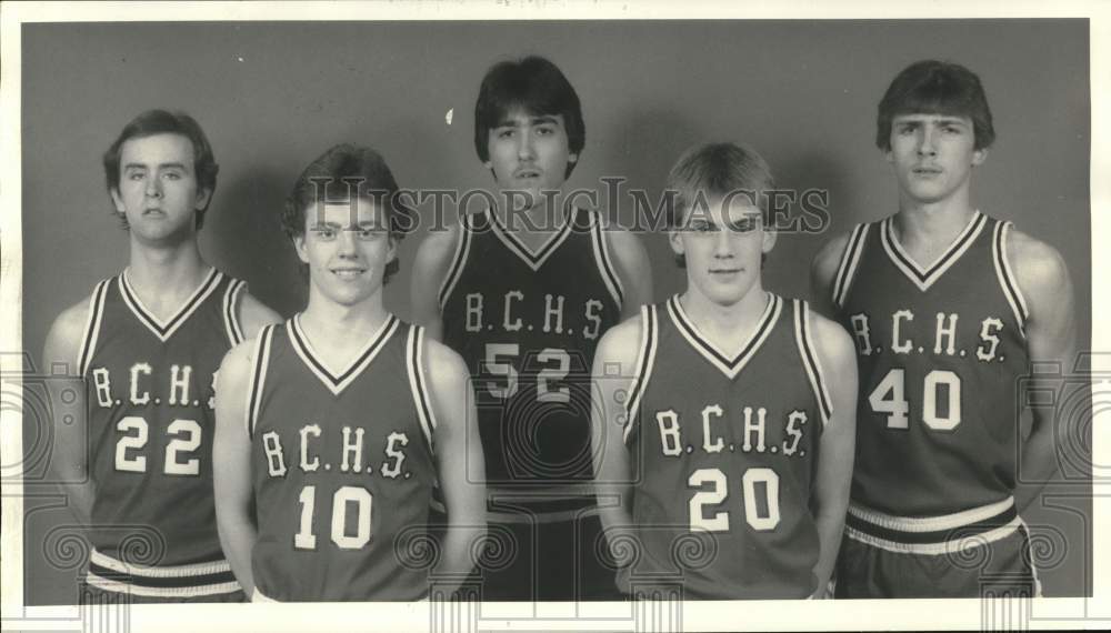 1985 Press Photo Bishop Cunningham High School Basketball Team Players- Historic Images