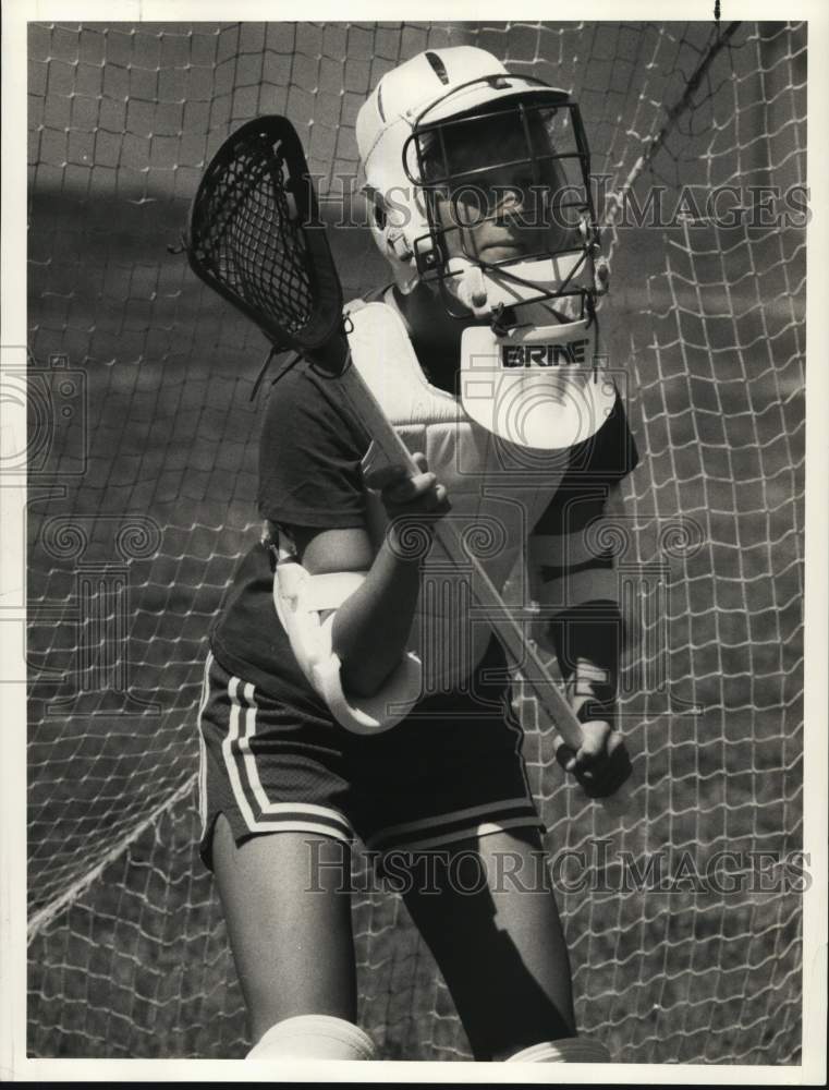 1987 Press Photo North Syracuse Girls Lacrosse Goalkeeper, Nichole Zaborsky- Historic Images