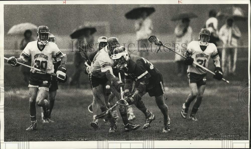 1986 Press Photo Baldwinsville and Cicero-North Syracuse Lacrosse Players- Historic Images