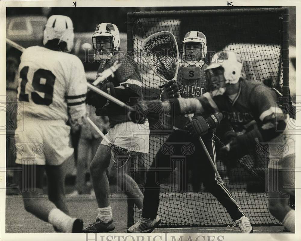 1984 Press Photo Nick Lantuh at Syracuse University and Cornell Lacrosse Game - Historic Images