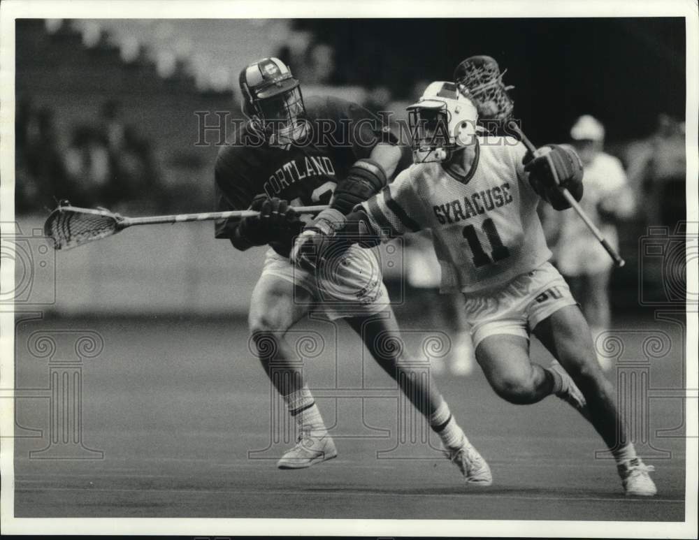 1986 Press Photo Eric Jeschke and Marc Delany, Syracuse University Lacrosse Game - Historic Images