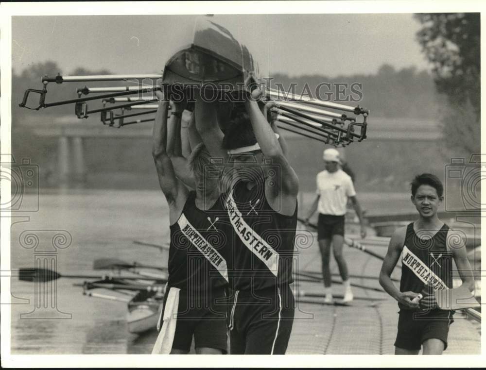 1986 Press Photo Northeastern 8 and Coxswain at IRA Regatta - Historic Images