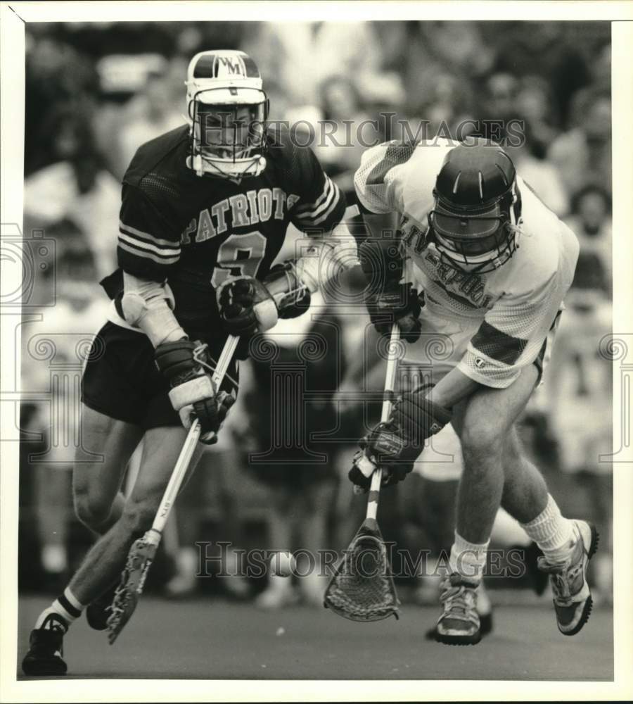 1989 Press Photo Chris Weller and Phil Maletta at Liverpool Lacrosse Game- Historic Images