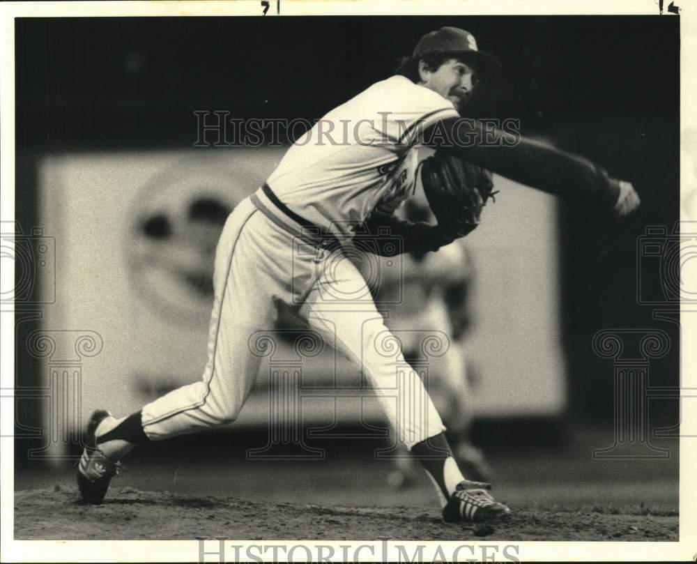 1985 Press Photo Matt Williams, Syracuse Chiefs Baseball Pitcher at Toledo Game- Historic Images