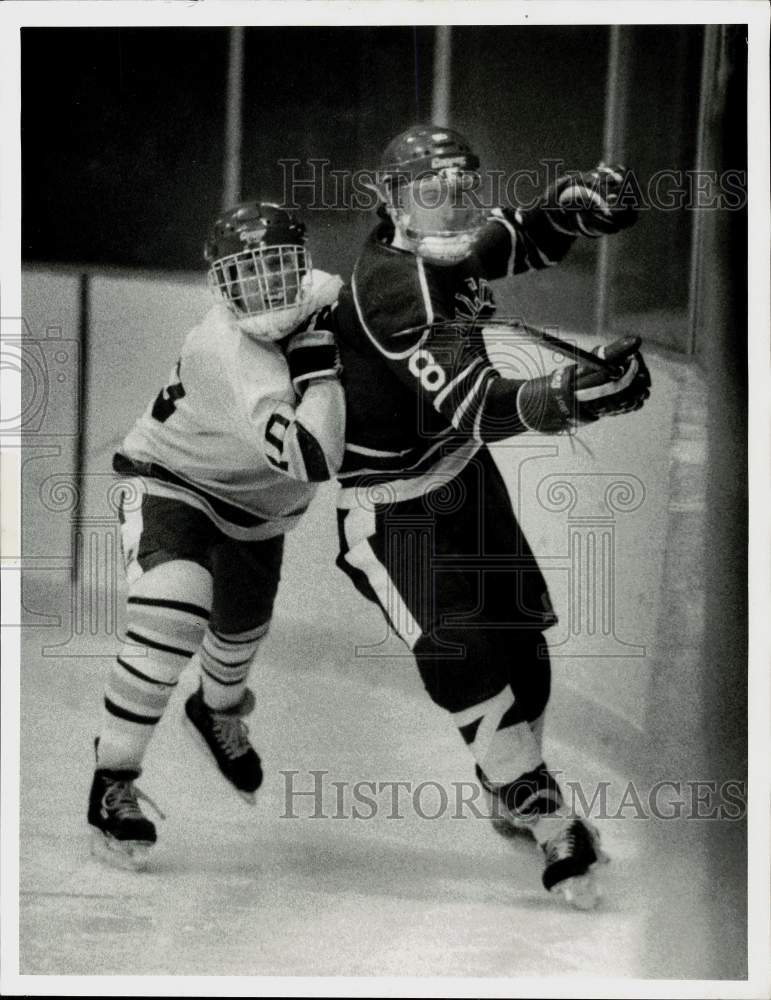 1987 Press Photo Hockey game action between West Genesee and Fulton. - Historic Images