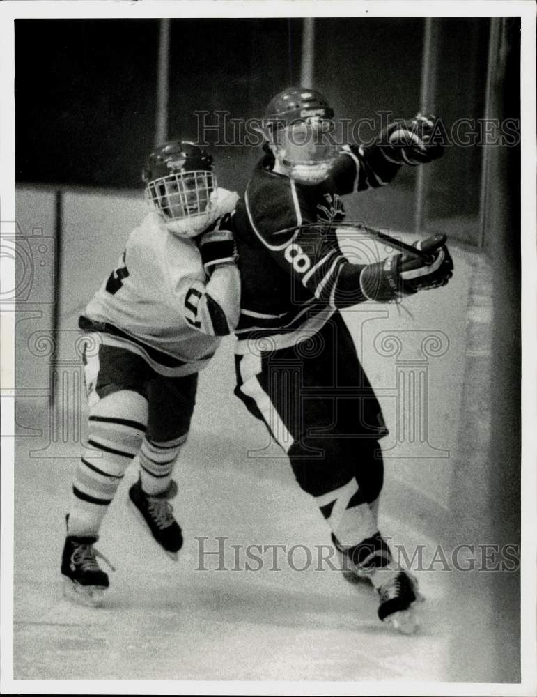 1987 Press Photo Hockey game action between West Genesee and Fulton. - Historic Images