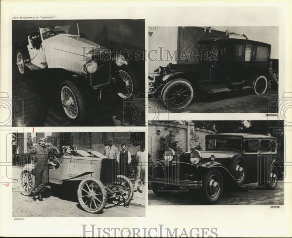 1992 Press Photo Antique Cars: Hispano-Suiza Alphonso, Peerless, Darracq, Buxton- Historic Images