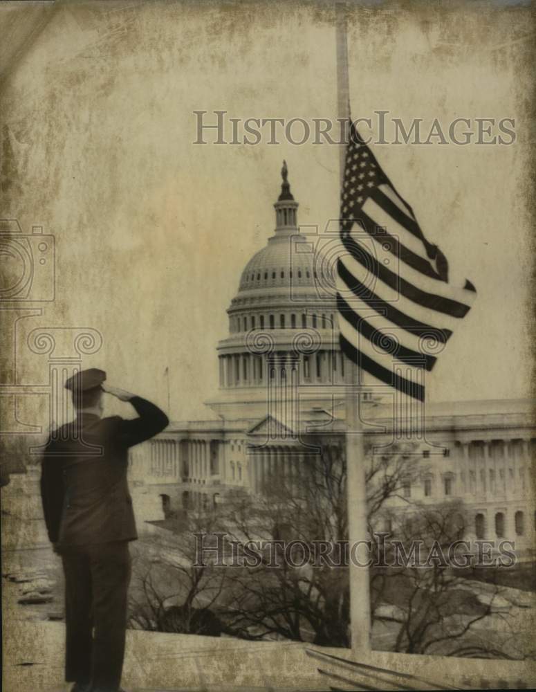 1972 Press Photo Officer F.L. Golightly Saluting American Flag at the Capitol - Historic Images